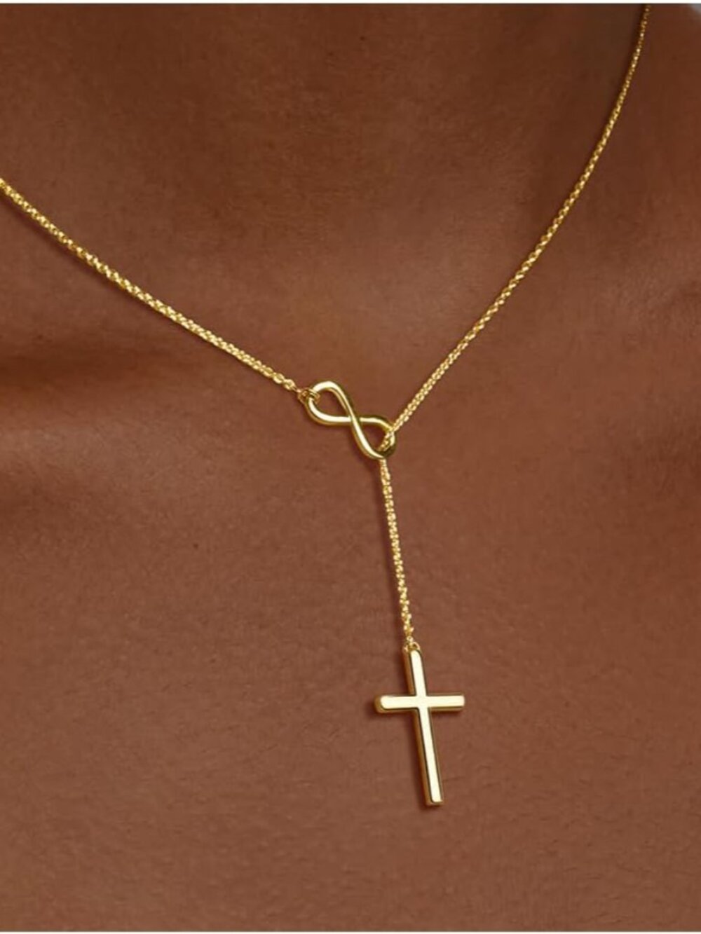 Mothers Day Gifts for Mom for Women, 14K Gold Plated Necklace Unique Trendy Cros